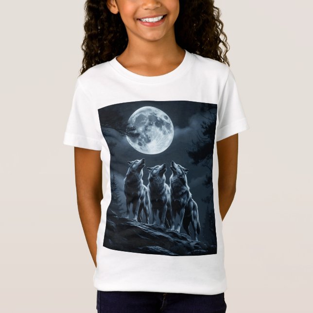Three Wolves Howling at the Full Moon - Three Wolf T Shirt (Framsida)