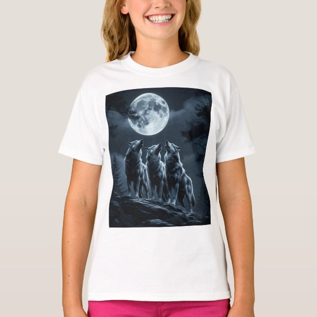 Three Wolves Howling at the Full Moon - Three Wolf T Shirt (Framsida)