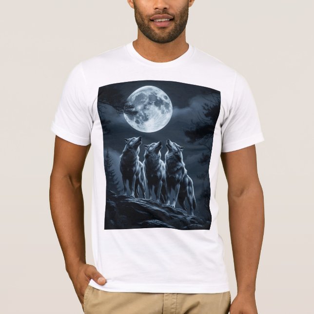 Three Wolves Howling at the Full Moon - Three Wolf T Shirt (Framsida)