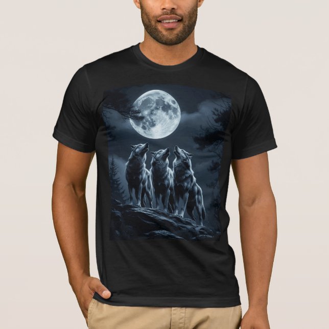 Three Wolves Howling at the Full Moon - Three Wolf T Shirt (Framsida)