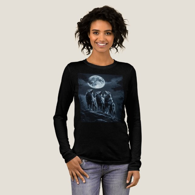 Three Wolves Howling at the Full Moon - Three Wolf T Shirt (Hel framsida)
