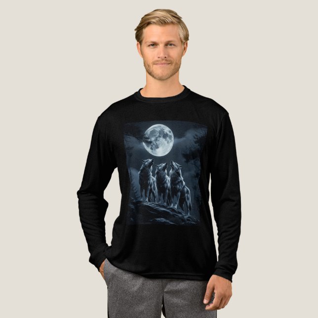 Three Wolves Howling at the Full Moon - Three Wolf T Shirt (Hel framsida)