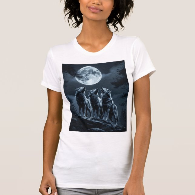 Three Wolves Howling at the Full Moon - Three Wolf T Shirt (Framsida)