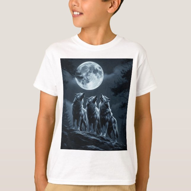 Three Wolves Howling at the Full Moon - Three Wolf T Shirt (Framsida)