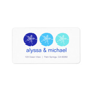 ThreeBlueSandDollars, alyssa & michael, 123 Oce... Adressetikett