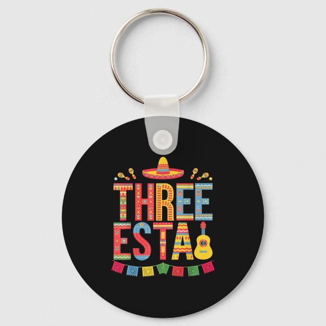 Threeesta 3-års födelsedags fiesta sombrero mexika nyckelring (Framsida)