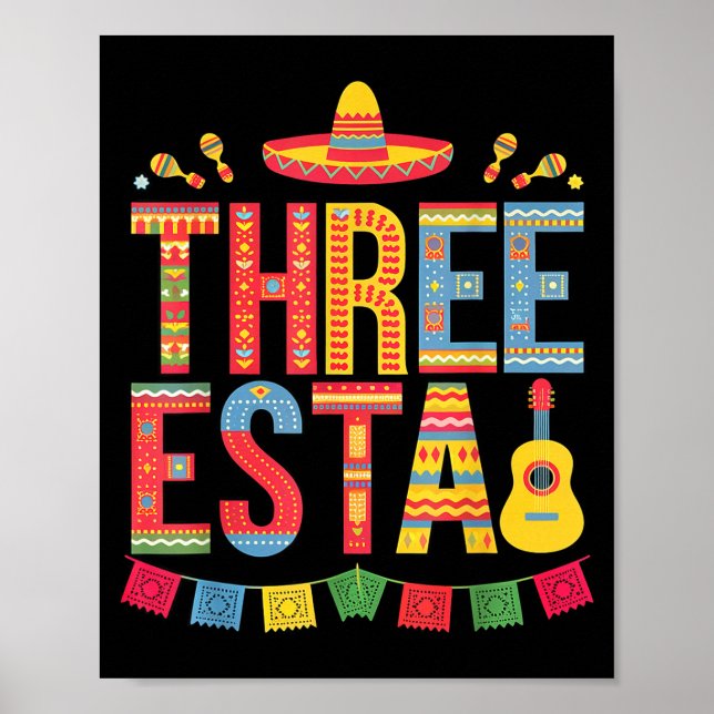 Threeesta 3-års födelsedags fiesta sombrero mexika poster (Framsidan)