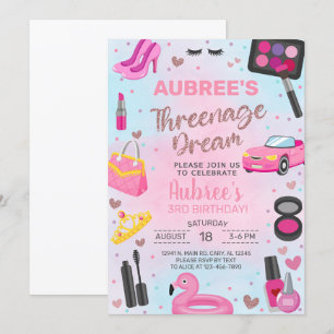 Threenage Dream-flicka 3:e födelsedag inbjudan