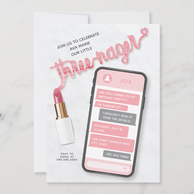 Threenage Girl's Third Birthday bjudande Inbjudningar (Framsida)