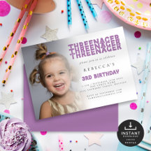 Threenager Photo Overlay 3rd Birthday Party Lilac