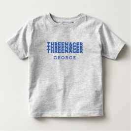 Threenager Retro Namn Bokstäver Blå Text T Shirt