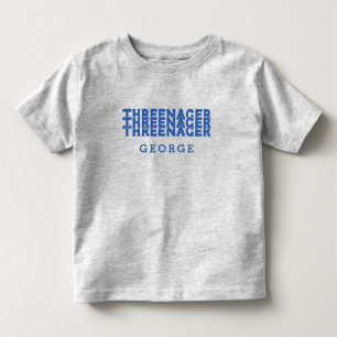 Threenager Retro Namn Bokstäver Blå Text T Shirt