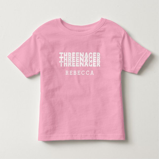 Threenager Retro Namn i Vit Text T Shirt (Framsida)