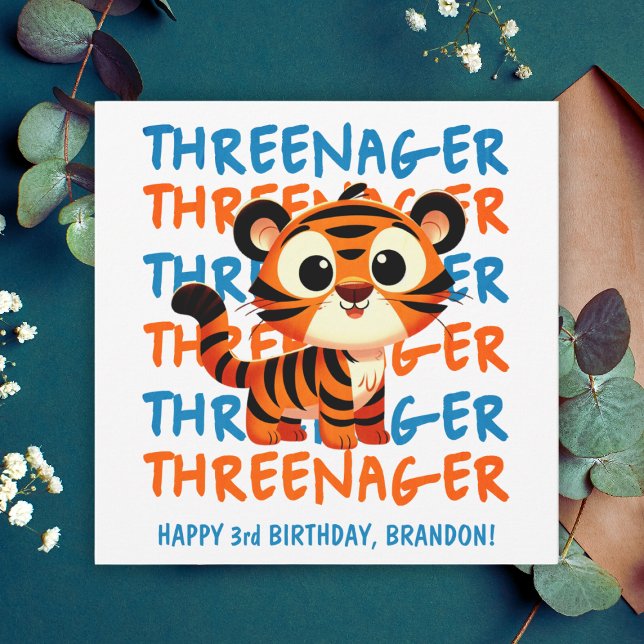 Threenager Tiger Boy 3th Birthday Kort (Threenager Tiger Boy 3rd Birthday Card
)