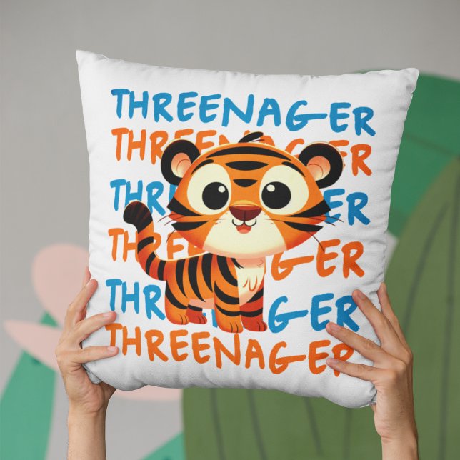 Threenager Tiger Boy 3th Birthday Party Kudde (Threenager Tiger Boy 3rd Birthday Party Throw Pillow
)