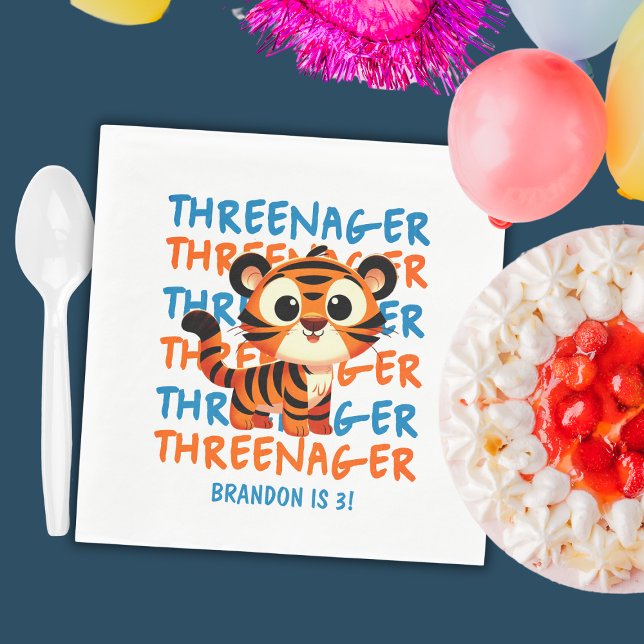 Threenager Tiger Boy 3th Birthday Party Pappersservett (Threenager Tiger Boy 3rd Birthday Party Napkins
)