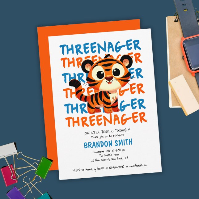 Threenager Tiger Pojke 3-års födelsedagsfest Inbjudningar (Threenager Tiger Boy 3rd Birthday Party Invitation
)