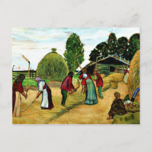 Threshing, målning av Boris Kustodiev Vykort