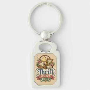 Thrift Hunt Club Vintage Cottagecore Rektangulärt Silverfärgad Nyckelring