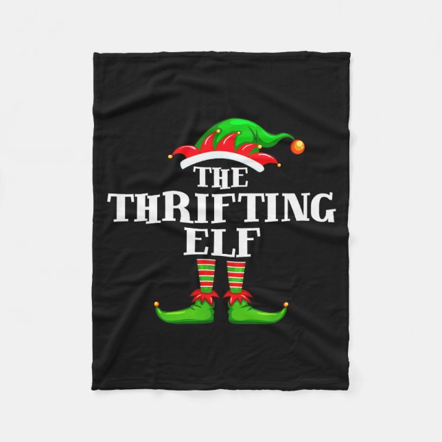 Thrifting Elf Matching Family Group Christmas Part Fleecefilt (Framsidan)
