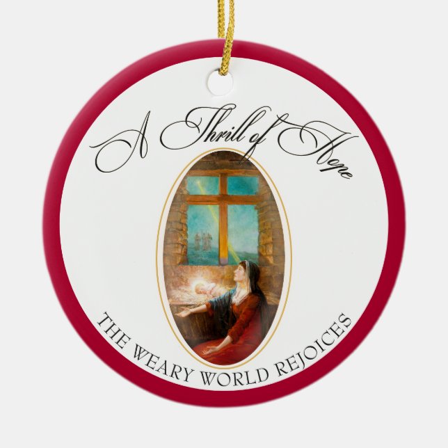 Thrill of Hope Burgundy Red Photo Merry Christmas Julgransprydnad Keramik (Framsidan)