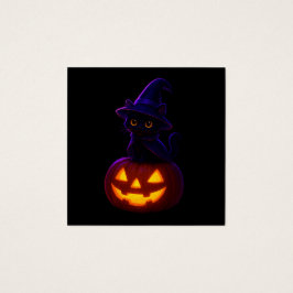 Thrilling Black Cat & Pumpkin-Exklusiv Halloween Fyrkantigt Visitkort