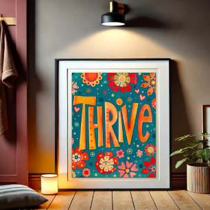 Thrive inspirational Heart Blommigt Söt Fototryck