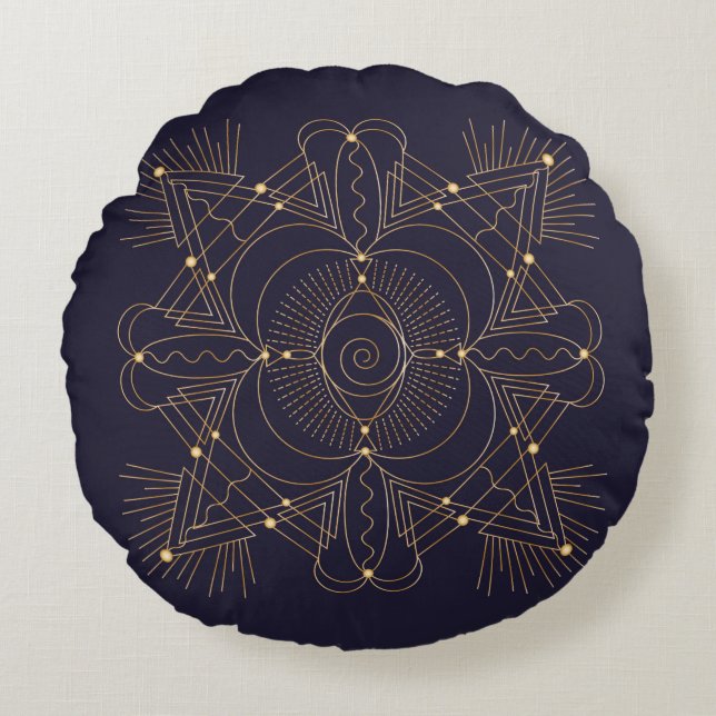 Throat Chakra Shadow Mandala Round Pillow Rund Kudde (Framsidan)