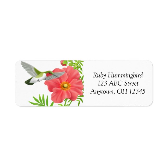 Throated Hummingbird för Ruby på Geumblommaetikett Returadress Etikett (Framsidan)