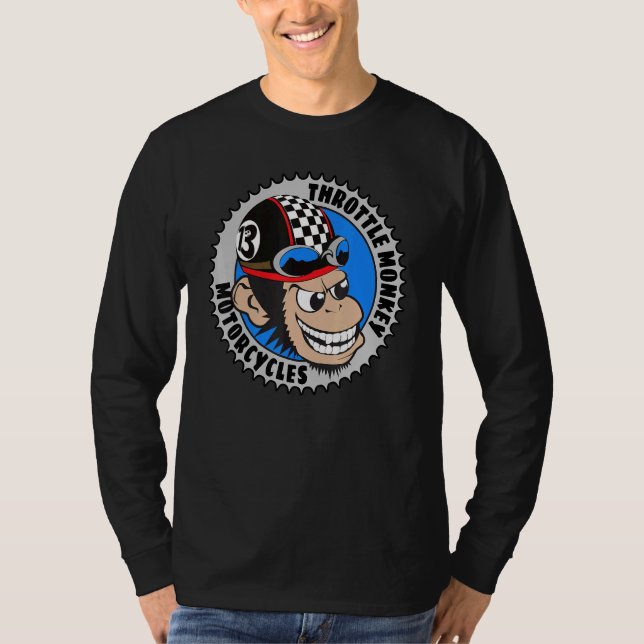 Throttle Monkey Motorcykel  Biker Chimp Hjälm Rid T Shirt (Framsida)