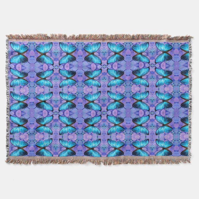 Throw Blanket Blue Butterfly & Hydrangeas Filt (Framsidan)