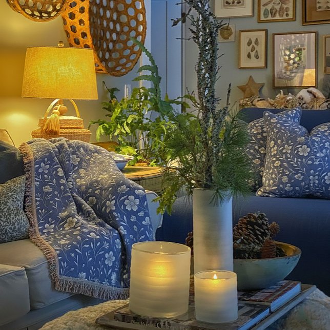 Throw Blanket - Floral Blue & White Design  Filt (Blue Floral Throw with Matching Pillows available in the Liberty Dog Store Online )
