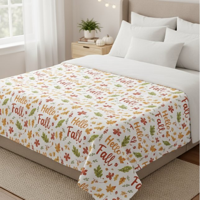 Throw Blanket with Hello Fall Pattern and Autumn Fleecefilt (Skapare uppladdad)