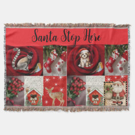 Throw Christmas Blanket - Santa Stop Here  Filt