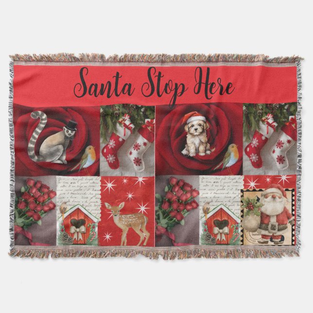 Throw Christmas Blanket - Santa Stop Here  Filt (Framsidan)