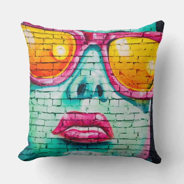 Throw Cushion - Lipstick Urban Street Art Kudde (Framsida)