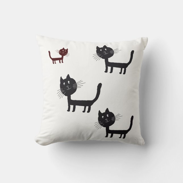 Throw Cushion lycklig Cats Lithography Throw Cushi Kudde (Framsida)