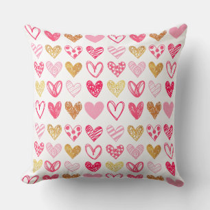 Throw Cushion - Rosa och Guld Hearts Kudde