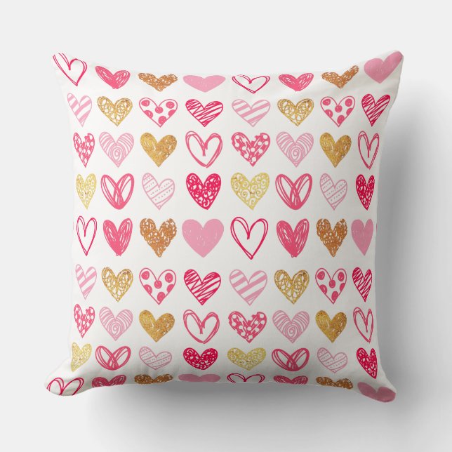 Throw Cushion - Rosa och Guld Hearts Kudde (Framsida)