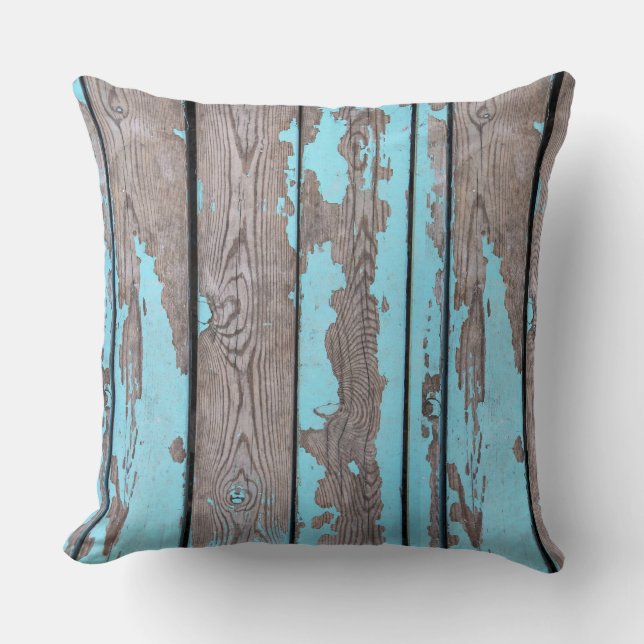 Throw Cushion - Rustic Blue Flacking Wood Kudde (Framsida)