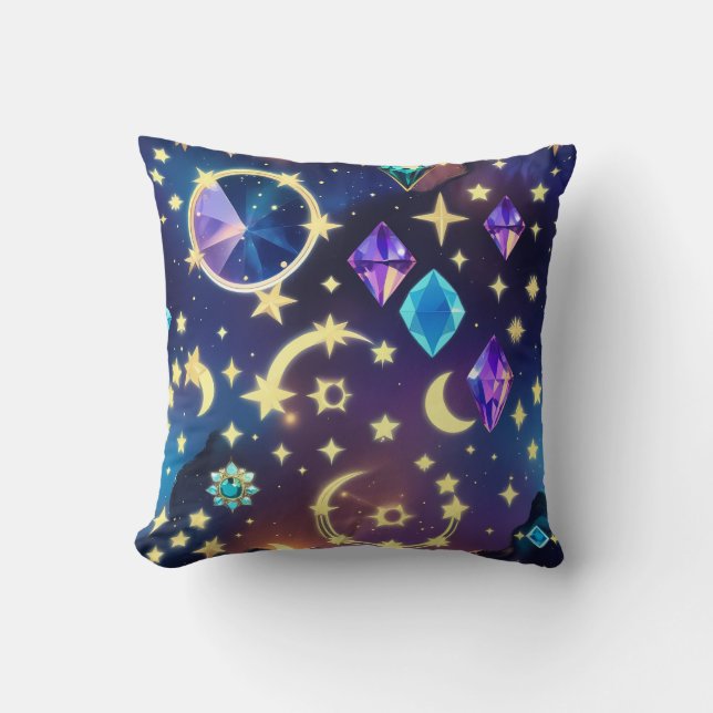 Throw Pillow - Alexandrite Sapphire Celestial Moon Kudde (Framsida)