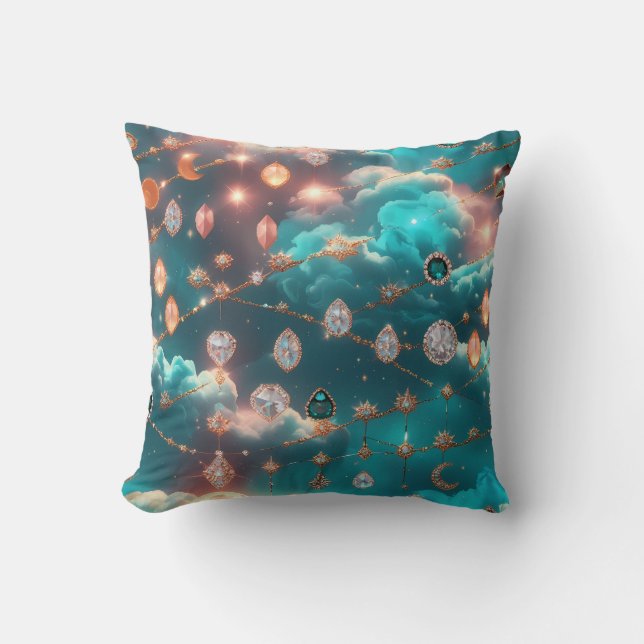 Throw Pillow - Aquamarine Diamond Celestial Moon Kudde (Framsida)