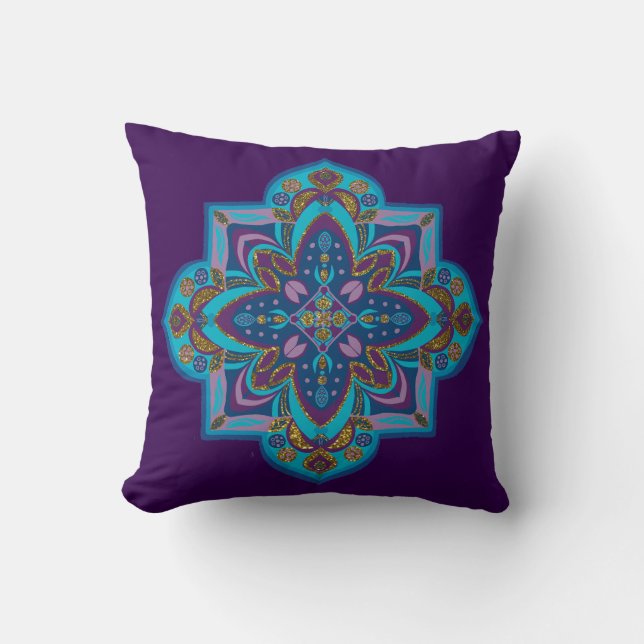 Throw pillow - blue and purple mandala kudde (Framsida)