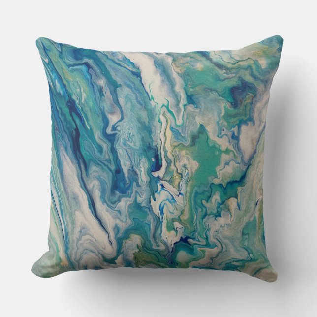 Throw pillow - blue, aqua, yellow abstract kudde (Framsida)