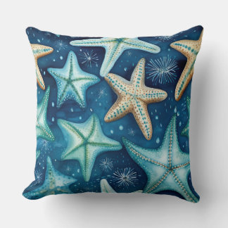 Throw Pillow Blue Starfish Beach Scene Tropical  Kudde