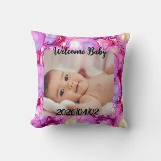 Throw Pillow Custom Welcome Baby Photo Kudde