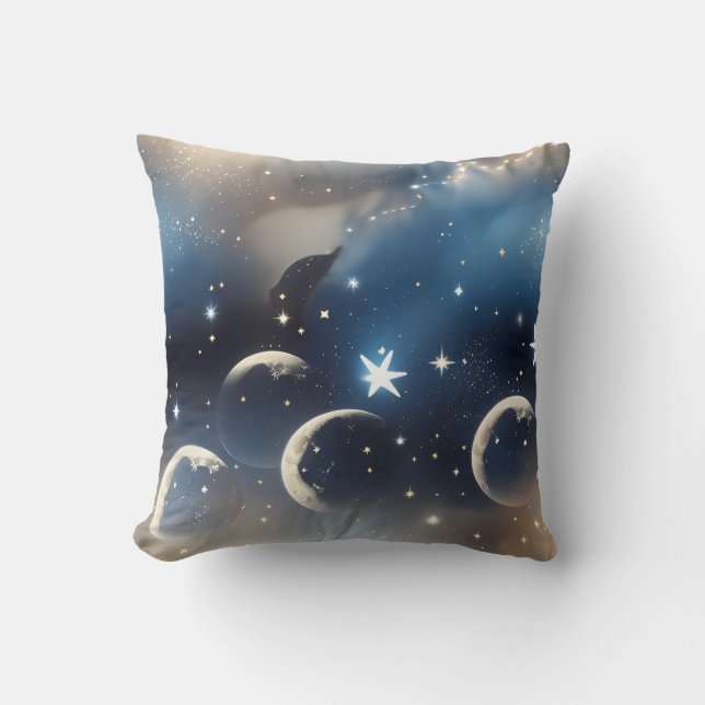 Throw Pillow - Dusty Blue Celestial Moon Kudde (Framsida)