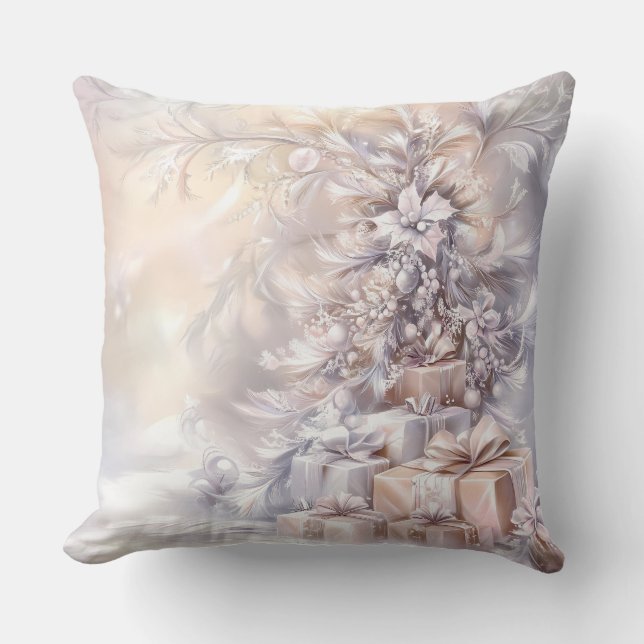 Throw Pillow-Elegant White Christmas Throw Pillow Kudde (Framsida)