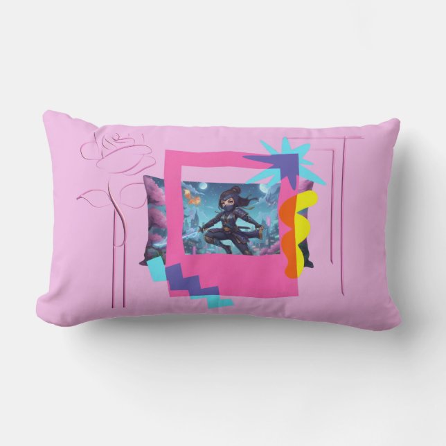 Throw Pillow Fantasy Ninja Girl: Mystic Adventures Lumbarkudde (Framsida)