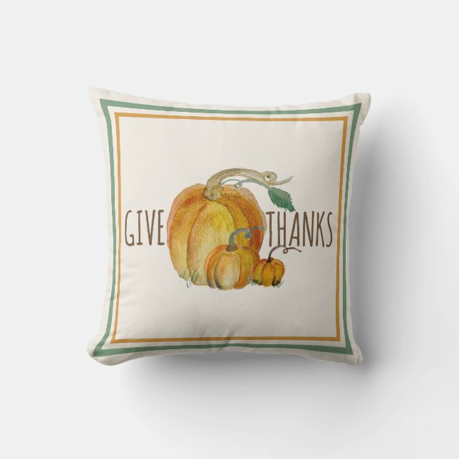 Throw Pillow: Give Thanks Pumpkin Harvest Blessing Kudde (Framsida)